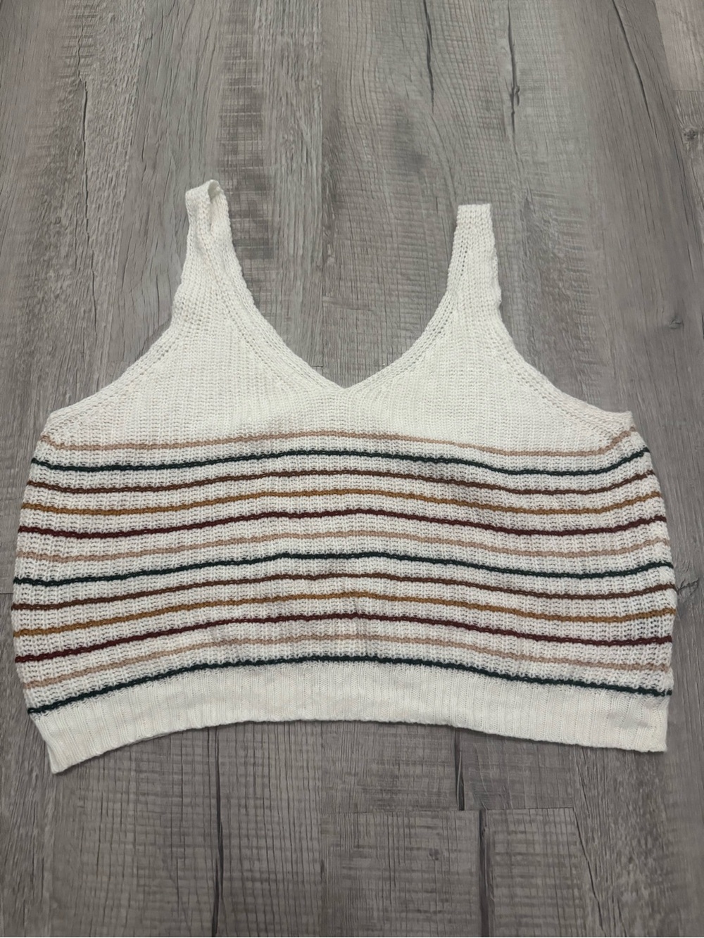 SHEIN Cream Knit Tank with Earth Tone Stripes